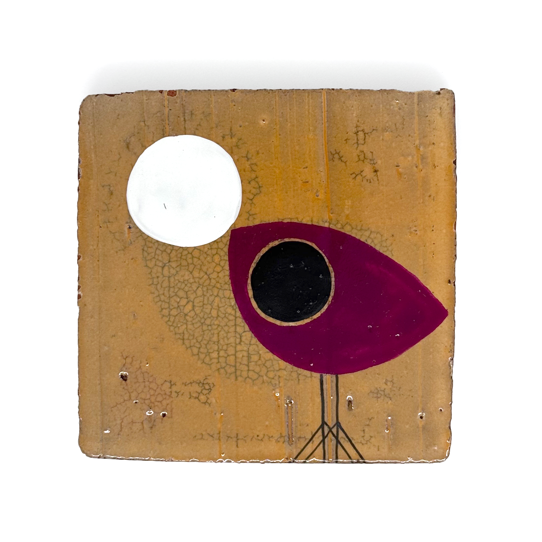 Klopper Single Bird with Moon Hand Painted Tile - Pink