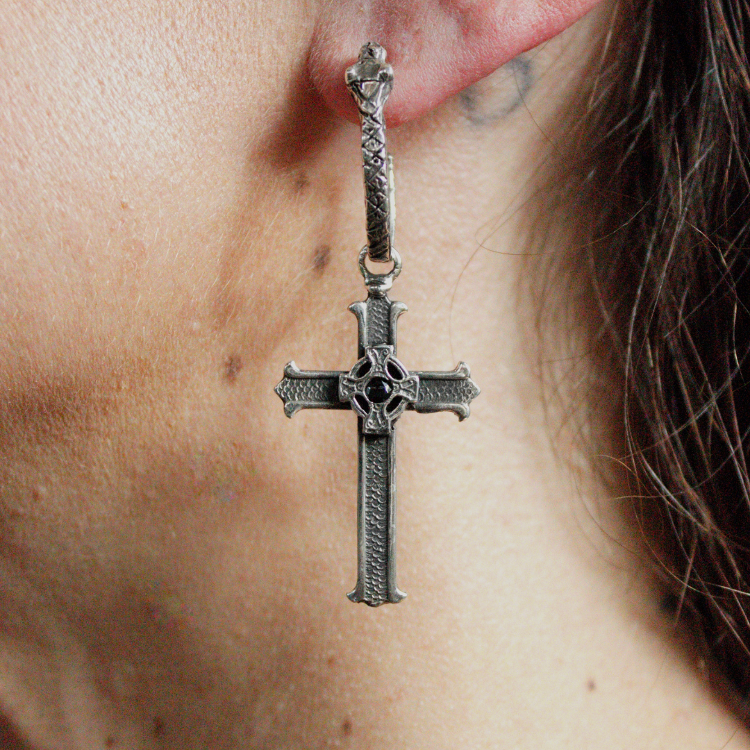 Crucifix Serpent Earring